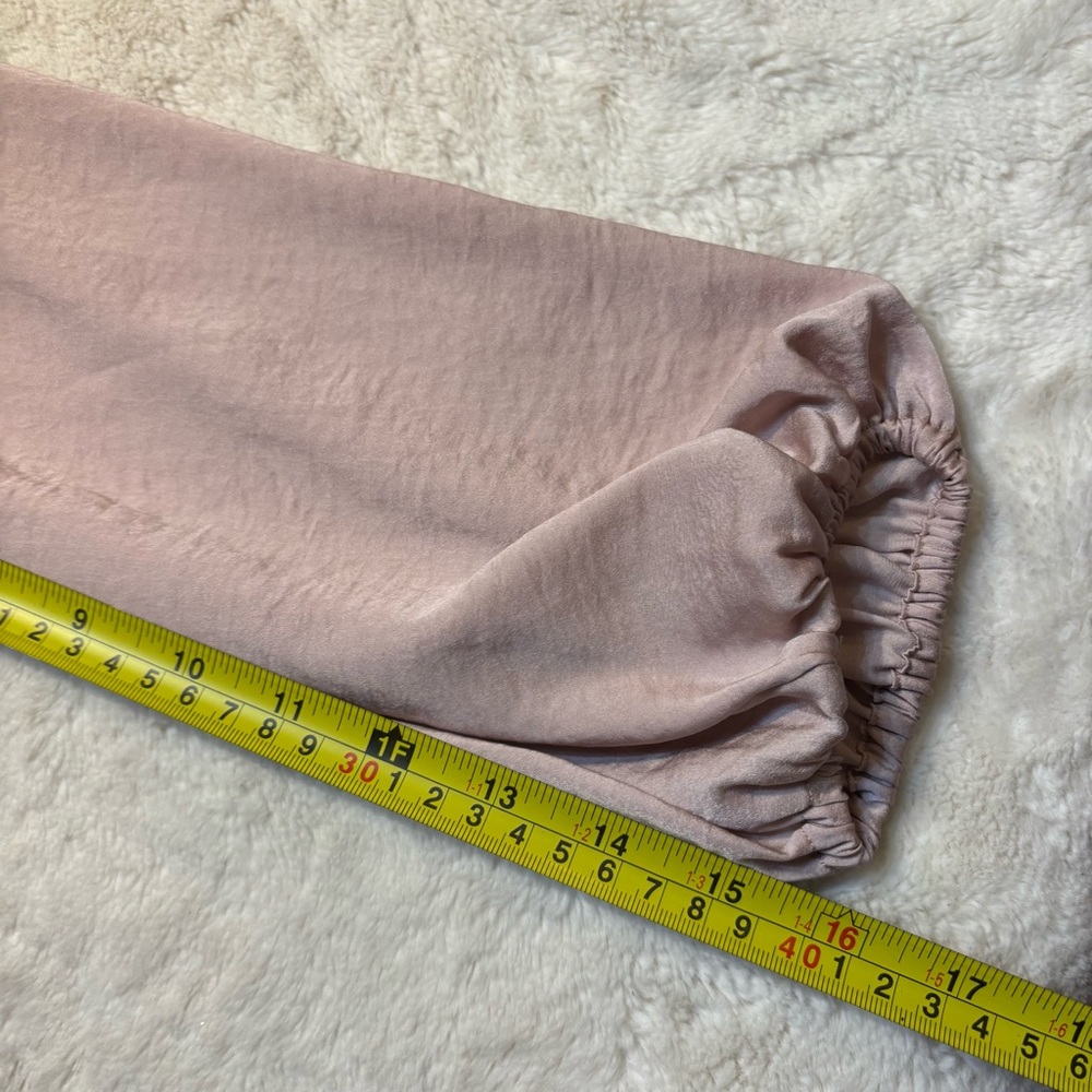 Lucky Brand Blouse Small Blush Pink Pleated Peasant Top Flowy Long Sleeves Ties - Picture 13 of 15